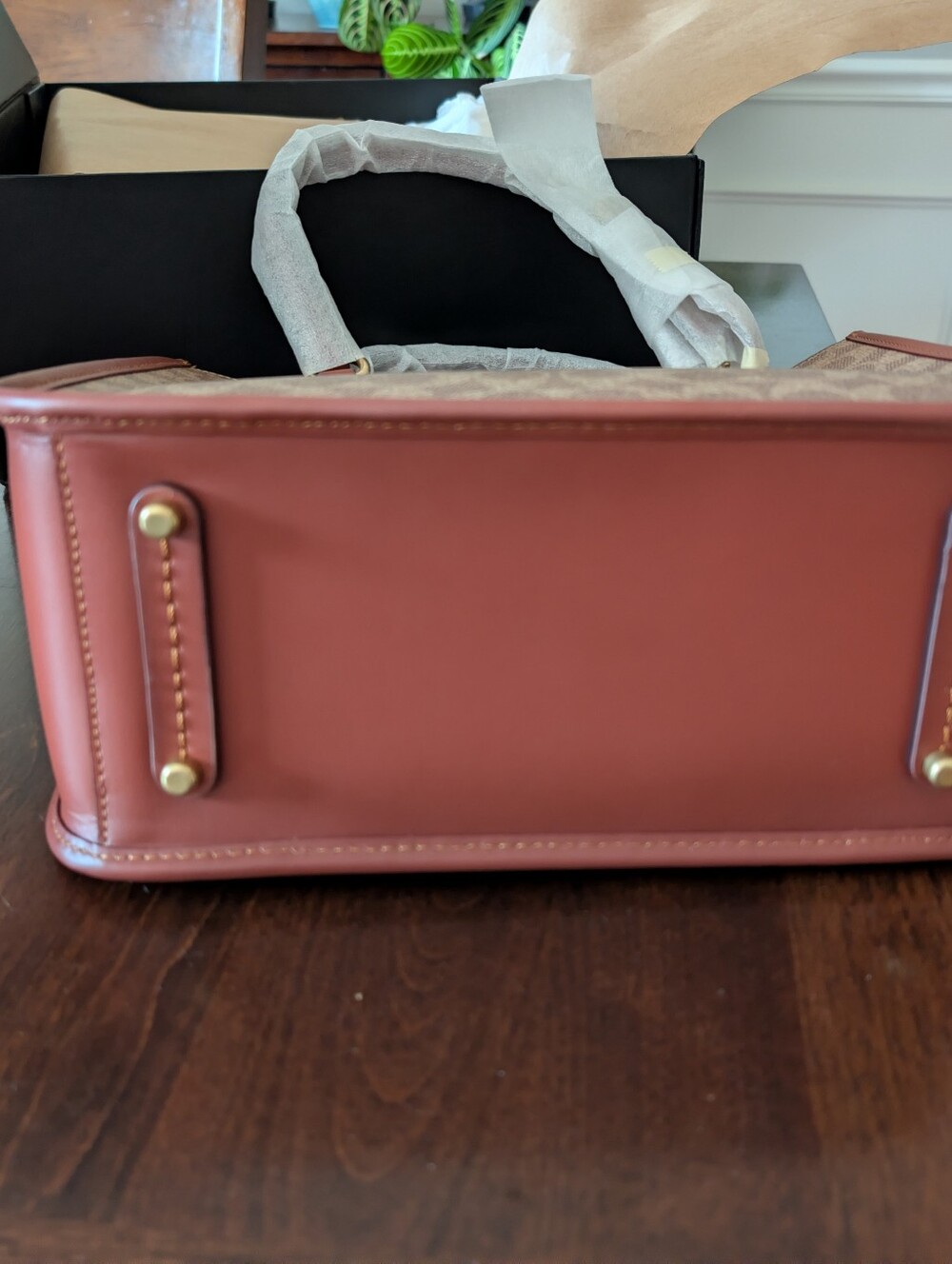 Coach Brown Signature Canvas Tote with Leather Trim - Picture 3 of 13